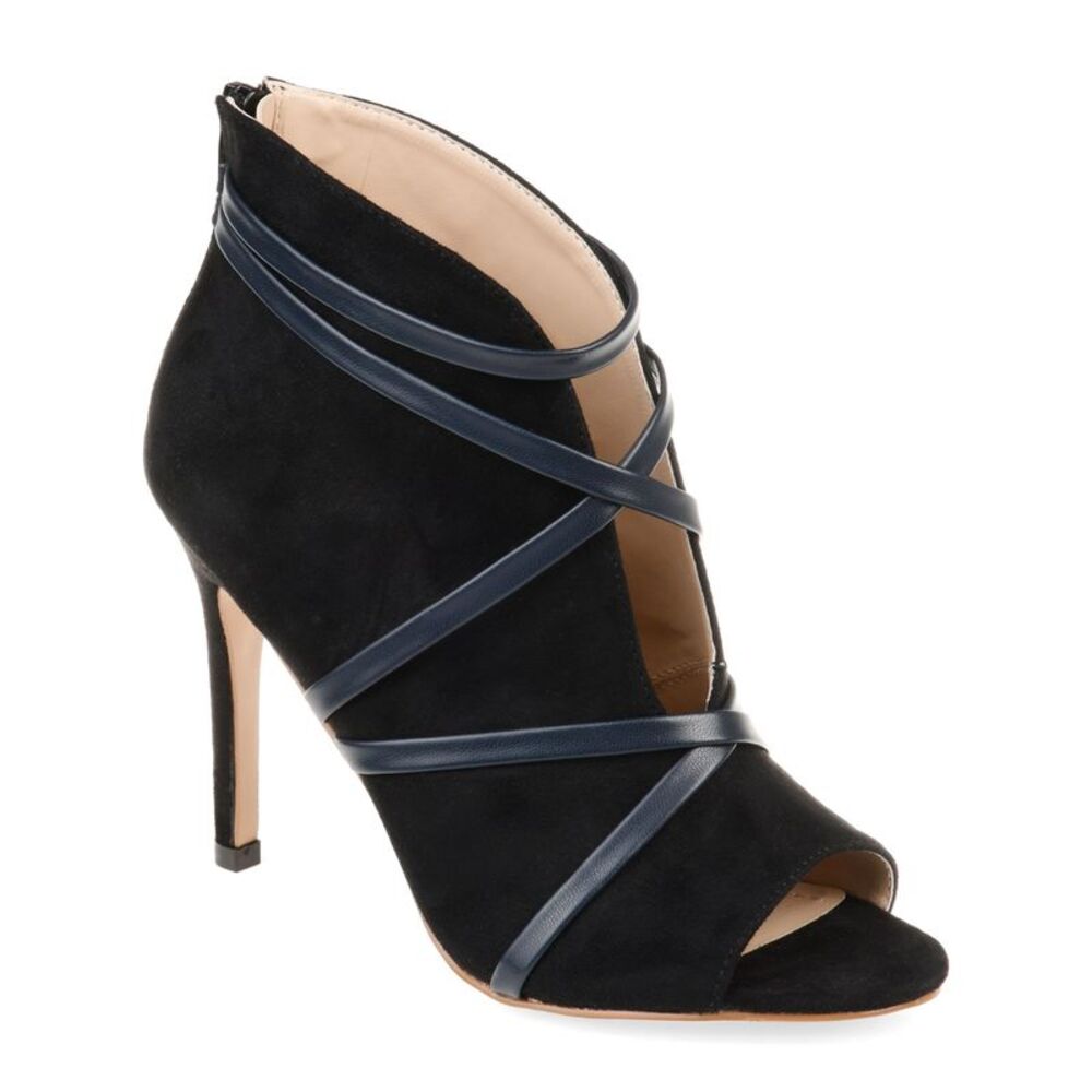 JOURNEE COLLECTION Womens Black V-Cut Samara Peep Toe Stiletto Booties 6.5 M
